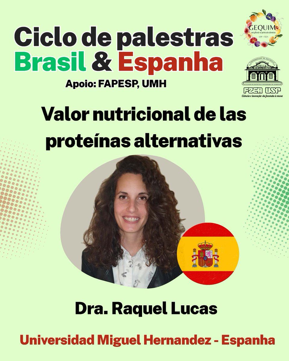 Participación de los doctores Raquel Lucas y Manuel Viuda, de la UMH con las charlas sobre alimentos híbridos y valor nutricional de las proteínas alternativas en el ciclo de palestras Brasil &amp; España. Esta actividad se enmarca dentro de las actividades de la red AlProSos.