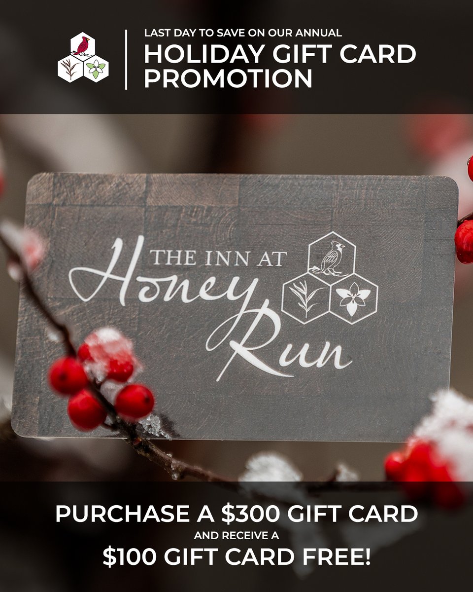 LAST CHANCE TO SAVE!!
Due to popular demand we have extended our annual HOLIDAY GIFT CARD PROMOTION until 10pm TONIGHT!

Purchase a $300 GIFT CARD &amp; RECEIVE A $100 GIFT CARD FREE!*
Must call to purchase! 330-674-0011.