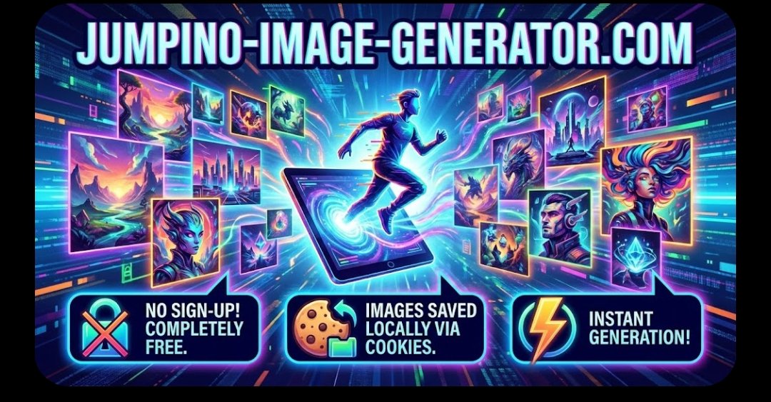 ArtJumpino88460's tweet image. Generate amazing AI images instantly with Jumpino! No sign-up, completely free, and images save locally in your browser. 🚀 Using Pollinations! 
At: jumpino-image-generator.com

​#AI #ImageGenerator #FreeTools #NoSignUp #Creative