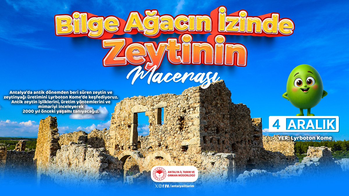 antalyailtarim's tweet photo. #BilgeZeytinAğacınınİzinde

Antalya’da antik dönemden beri süren #zeytin ve #zeytinyağı üretimini Lyrboton Kome’de keşfedeceğiz. Antik zeytin işlikleri, üretim yöntemleri, mimariyi ve 2000 yıl önceki yaşamı tanıyacağız.
#ZeytinyağıKaliteYarışması

@FratErkal @ibrahimyumakli https://t.co/0RT2C6x22Y