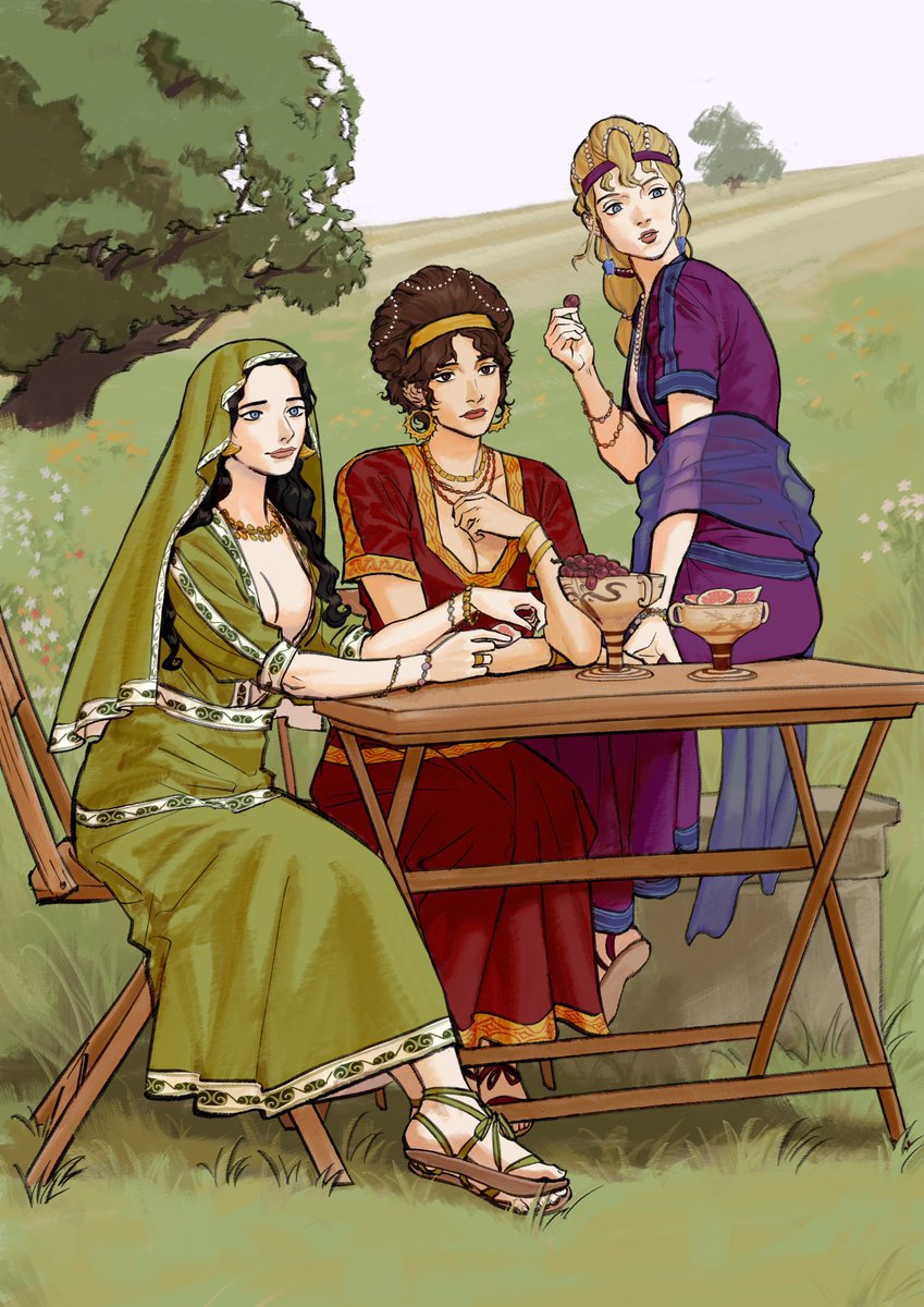 ube_kun's tweet image. Penelope, Clytemnestra, and Helen Commission