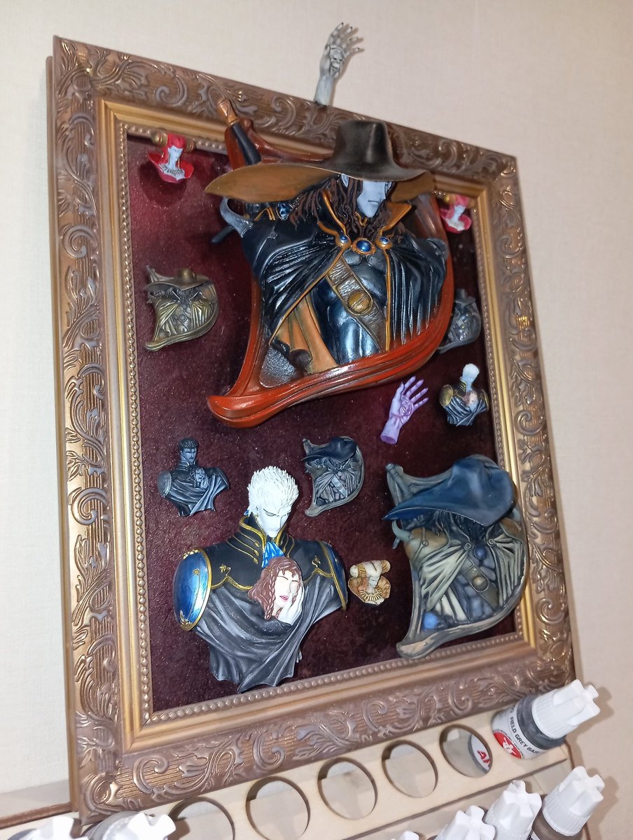 Blade0818's tweet image. I finished painting the #VampireHunterD garage kit! Now my composition of 13 @heavygauge01 figures looks like a 3D painting!
