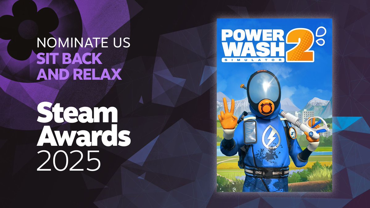 Hello Washers 💦

We hope you had a weekend that rinsed, relaxed, and recharged you!

Don’t forget that the Steam Awards nominations closes today at 10AM PST/ 6PM GMT. 

Please consider nominating PowerWash Simulator 2 for the Sit Back and Relax category!