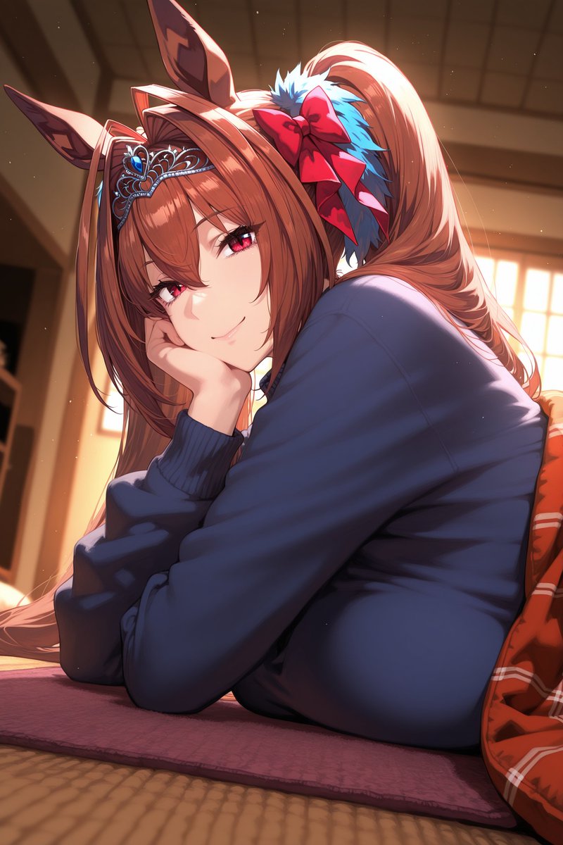 １２月ですね、そろそろコタツも出てくる頃でしょうか

コタツで居眠りしているといつの間にか彼女が横にいます
ダイワスカーレットって言うんですけど。