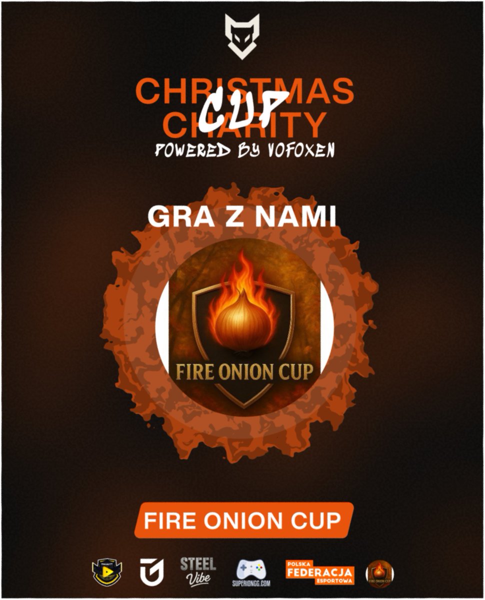 🎄 Christmas Charity Cup 🎄 
Z dumą ogłaszamy, że do grona partnerów naszego charytatywnego eventu dołącza <a href="/fire_onion_cup/">Fire Onion CUP</a>! 🎮❤️

Organizacja turniejowa, która mimo młodego stażu robi naprawdę świetną robotę w świecie esportu. Ich pasja, zaangażowanie i świeże podejście idealnie