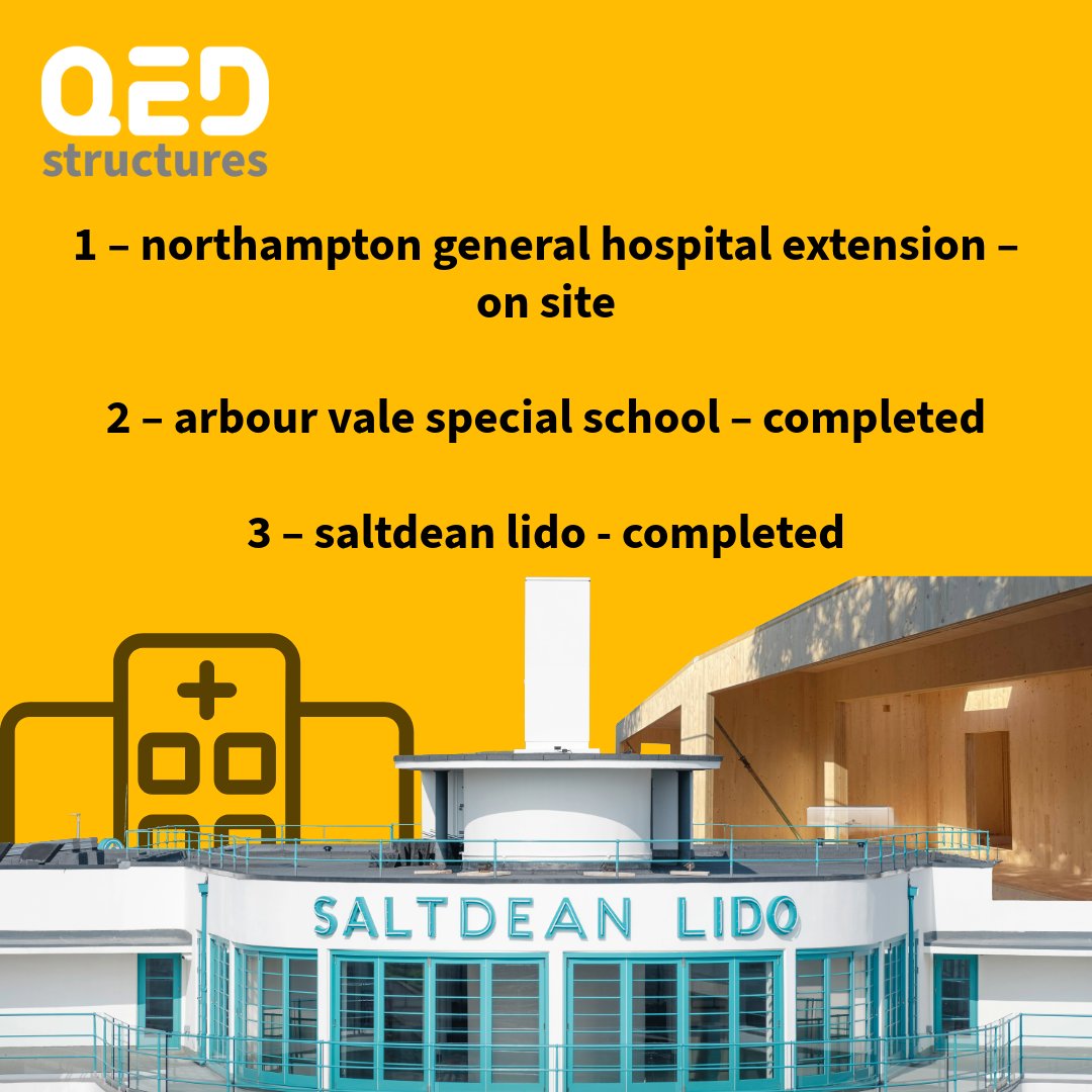 QEDStructures's tweet image. Project Highlights of 2024/2025

1 – Northampton General Hospital Extension – on site 

2 – Arbour Vale Special School – completed

3 – Saltdean Lido – completed 

See more projects 
qedstructures.com/projects/?utm_… 

#ProjectRefresh #StructuralEngineering #CivilEnginnering #EastSussex