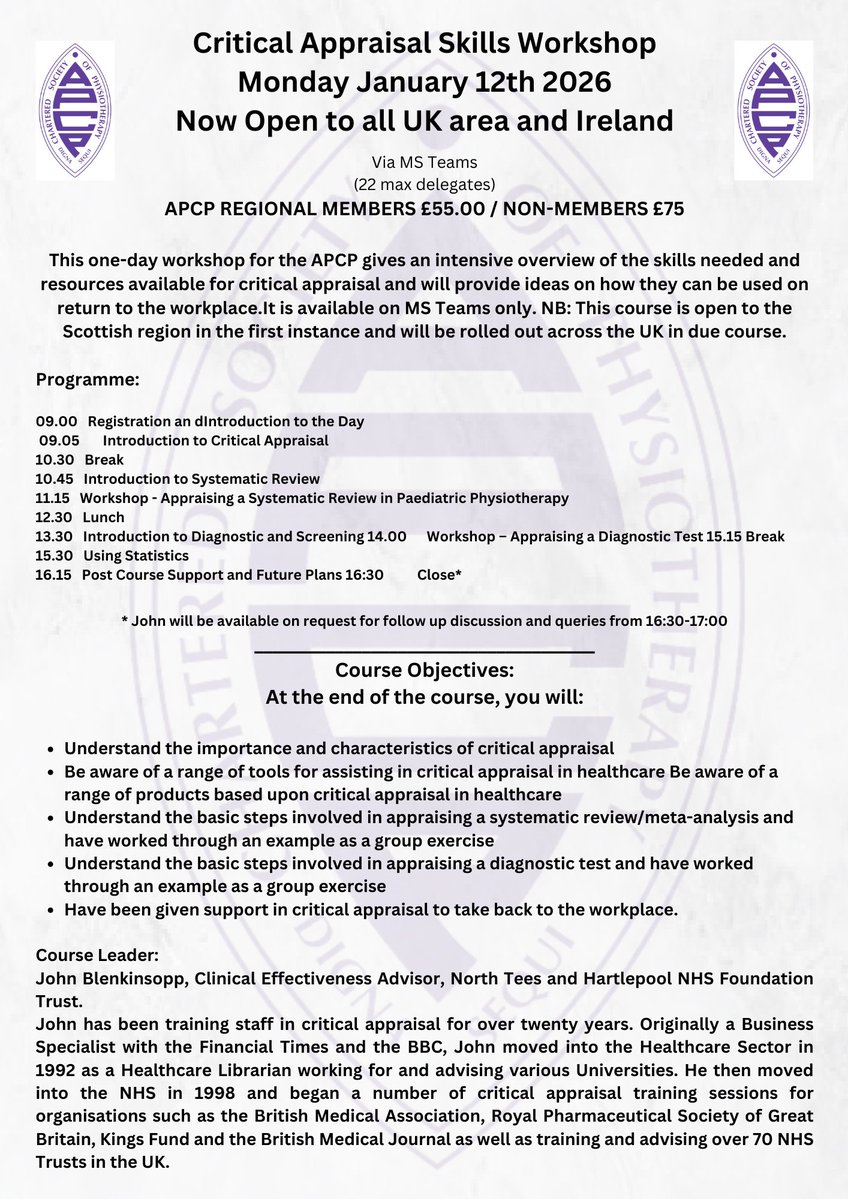 TheAPCP's tweet image. APCP - APCP - CRITICAL APPRAISAL SKILLS WORKSHOP 2026 - mailchi.mp/apcp/apcp-nati…