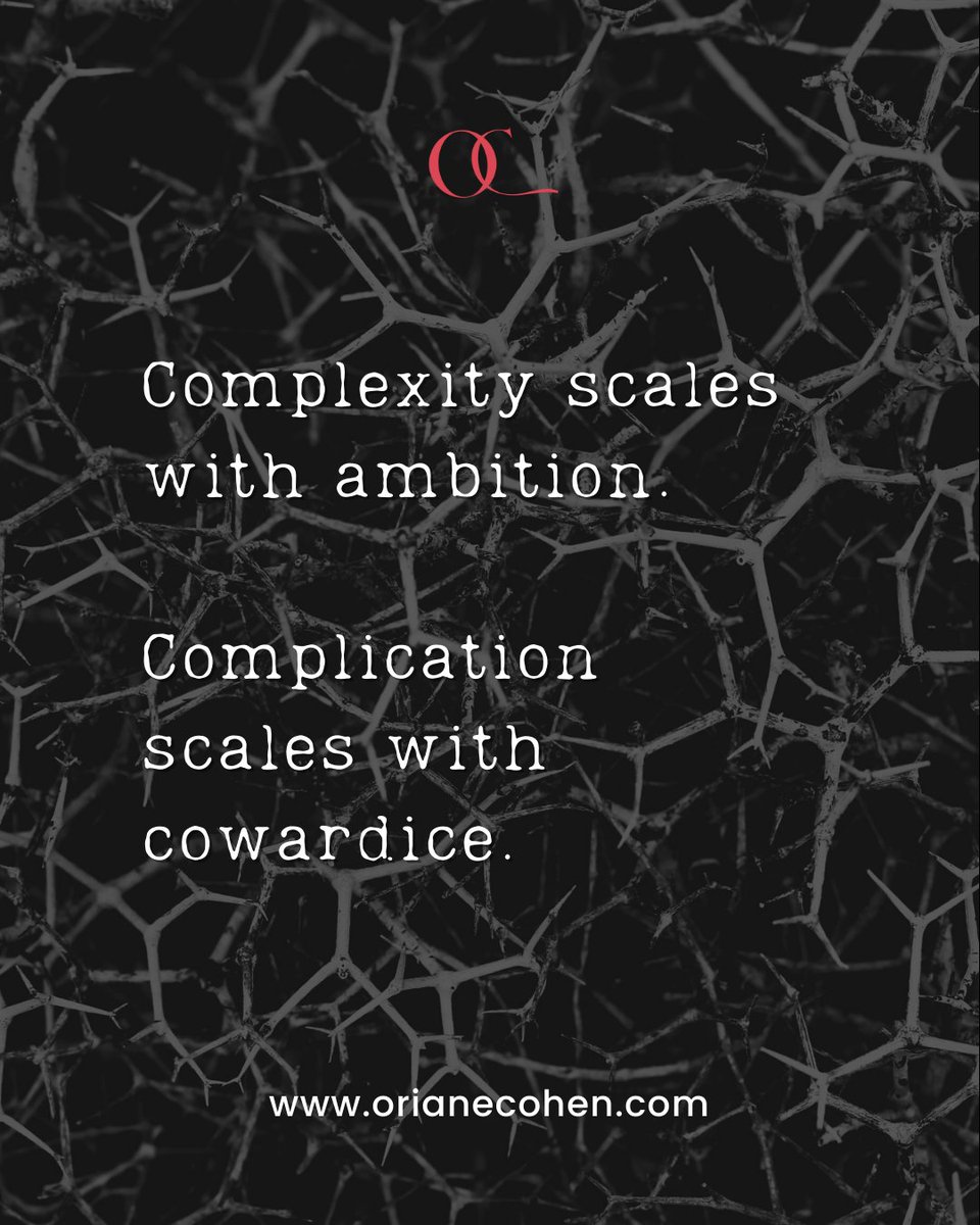 TheGreyZoneOC's tweet image. You&apos;re not dealing with complexity. You&apos;re just tolerating your own mess.

Complexity = irreducible interdependence. Multiple variables, non-linear feedback, emergent behavior. It&apos;s the nature of the terrain. You can&apos;t simplify it away, you need better mental models to navigate…