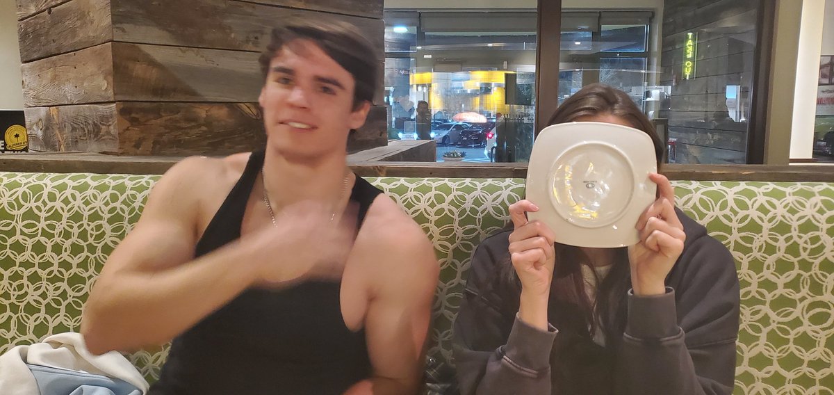 When your daughter is embarrassed by her younger brothers outfit at a restaurant.