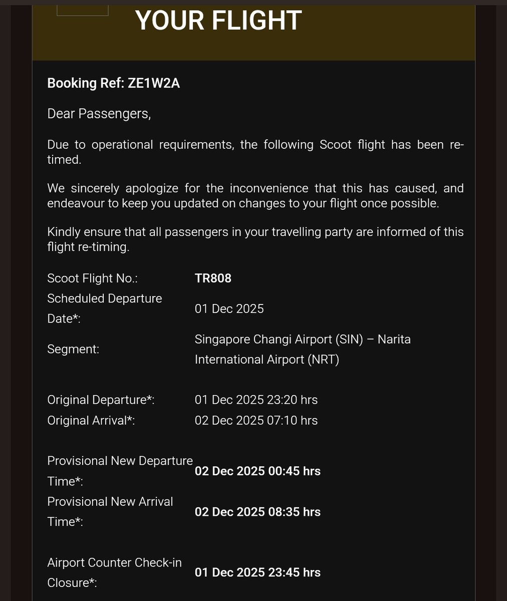 hans_l's tweet photo. Absolutely shambolic @flyscoot @SingaporeAir. Your code share isn't only at a red eye but it's been pushed back with no clear reason. https://t.co/KSsmz4PvJT