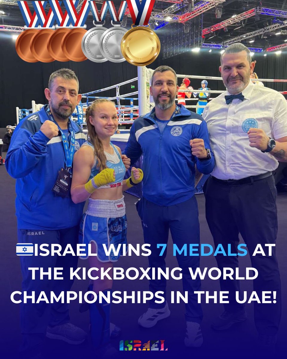 Israel's tweet image. 🇮🇱The Israeli Kickboxing team won gold, 2 silver and 3 bronze medals at the World Championships in the UAE!

🥇 Yulia Sachkov – K1 up to 52 kg

🥈 Osid Judah – K1 up to 75 kg

🥈 Yosef Aivazli – K1 up to 57 kg

🥉 Polina Grossman – Women’s K1 up to 70 kg

🥉 Guy Hagag – Men’s LK…