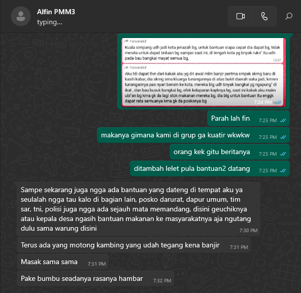 0dtzi's tweet photo. @humaniesproject (1/12) Per 19.00 Kec. Langsa Lama, Desa Seululah. Stock makanan udah mulai nipis, warga bahkan nyembelih kambing buat bertahan hidup. 

Dapur umum dibuat kolektif, stock makanan dikumpulkan dan dibeli oleh Pemdes dengan sistem reimburse. 

Tolong min bantuannya🙏 https://t.co/zGqoP1PnGb