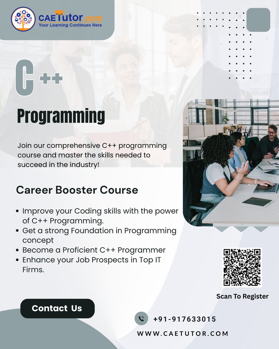 cae_tutor's tweet image. &quot;Master C++, the powerhouse behind game engines, operating systems, and high-performance apps. Upgrade your problem-solving and object-oriented programming skills with us. 📷📷
📷 Reach us: form.jotform.com/caetutorfacebo…
#CPP #ProgrammingSkills #OOP #GameDev #CAETutor