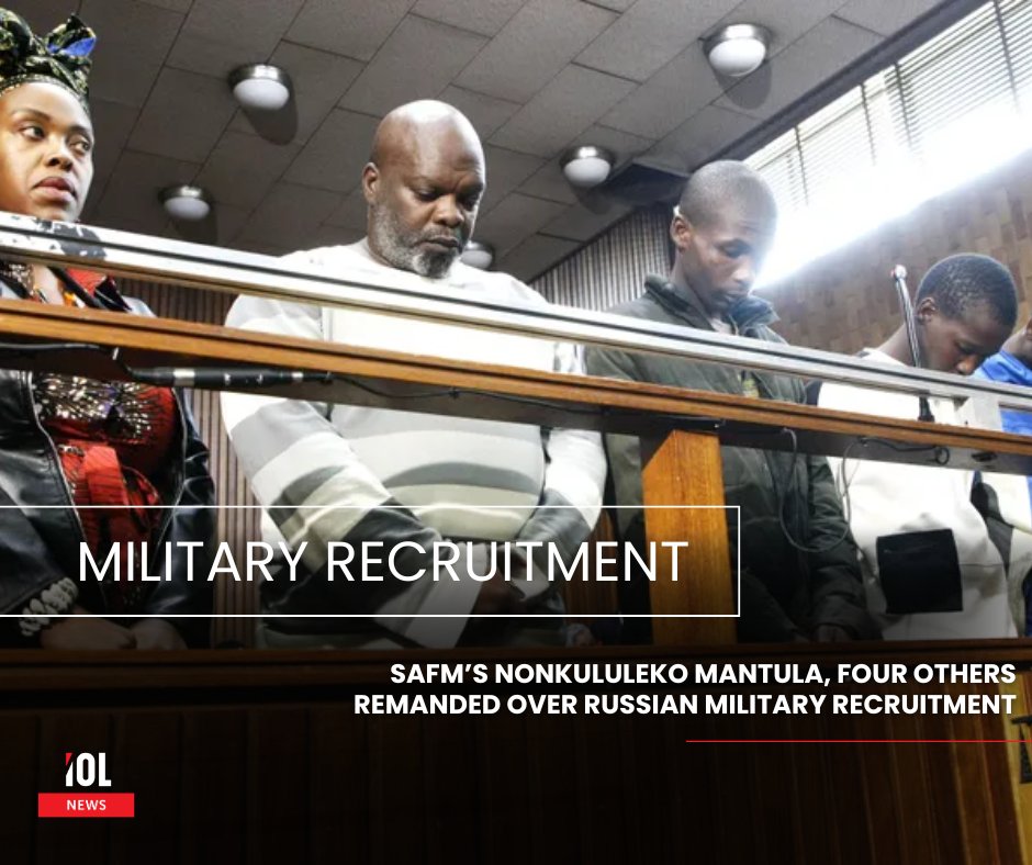 IOL's tweet photo. Well-known SAfm presenter Nonkululeko Mantula and four others were arrested for allegedly recruiting South Africans to join the Russian military and have been remanded in custody.
#NonkululekoMantula #RussiaRecruitment #HawksArrest #SAfm #ForeignMilitary
Read on https://t.co/WkQ0aHO6yq