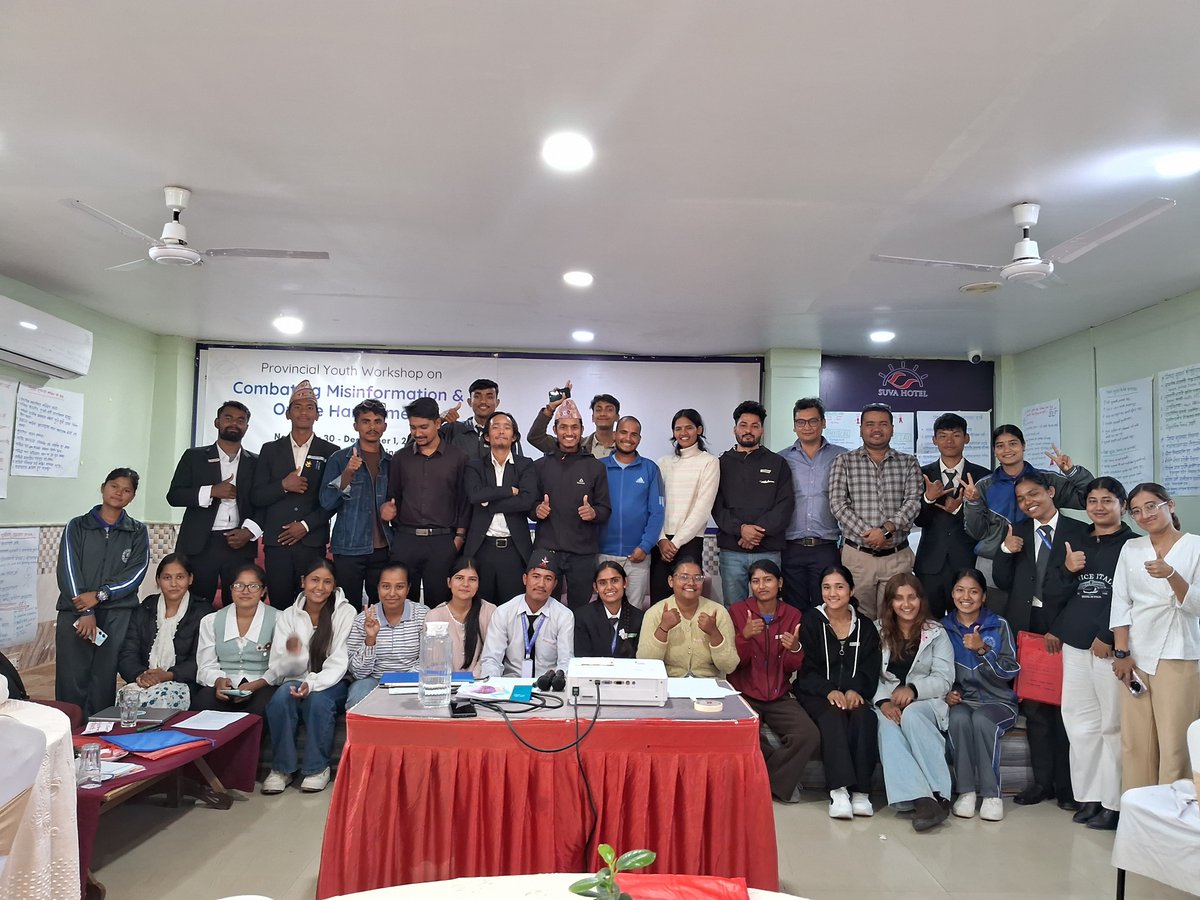 CMRNepal's tweet photo. Sixth Provincial Workshop for Youths on "#CombatingMisinformation & Online Harassment"
📍 Surkhet, Karnali
📅 Nov 30 & Dec 1, 2025
Supported by #CFLI @CanadainNepal, we organized workshop with 30 youths helping them decode misinformation & design community-level interventions. https://t.co/f1aXneAMRS