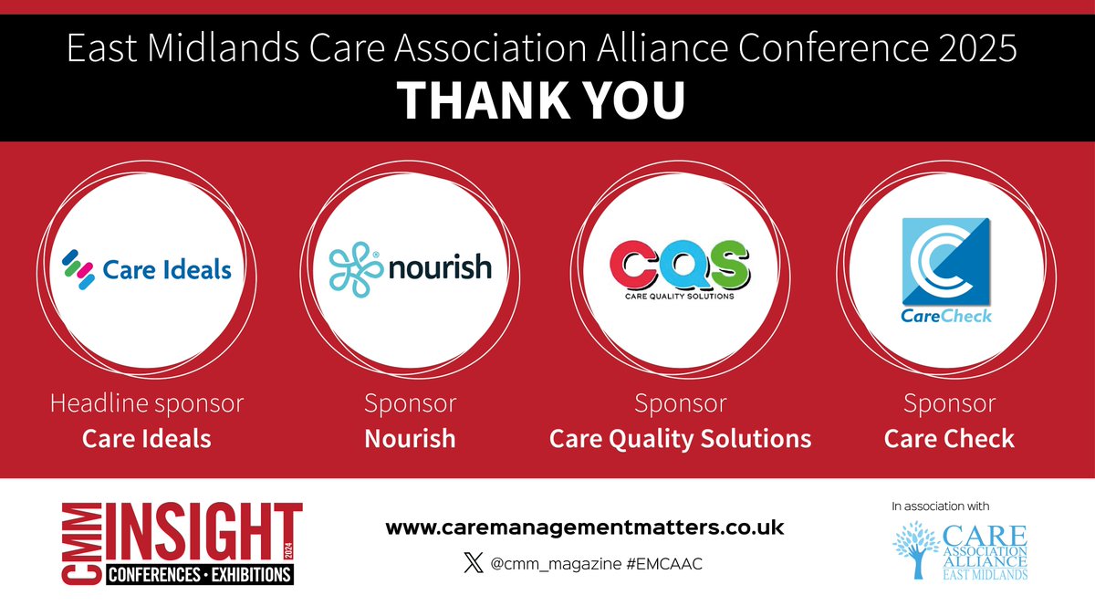 cmm_magazine's tweet image. A huge thank you to everyone involved in #CMMInsight East Midlands Care Association Alliance Conference 2025 such a success!

Special thanks to our chair Melanie Weatherley MBE, our fantastic speakers and our headline sponsor Care Ideals along with sponsors @dbs_checks, Nourish