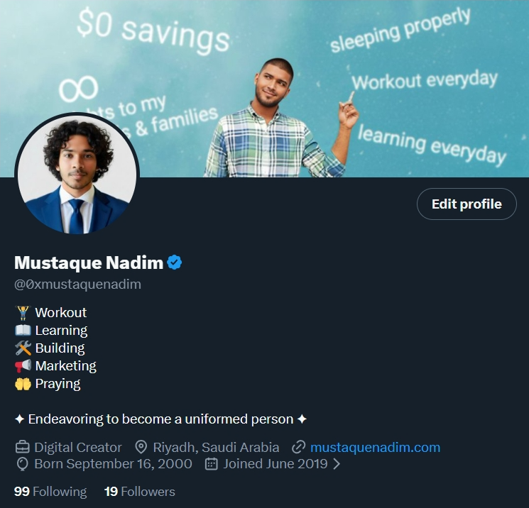 0xmustaquenadim's tweet image. Just got X Premium for the first time 🚀 Let’s see what this blue badge unlocks-more reach, better tools, and maybe a little chaos 😅 Building in public, one upgrade at a time. 

#XPremium #FirstTime #SoloFounder