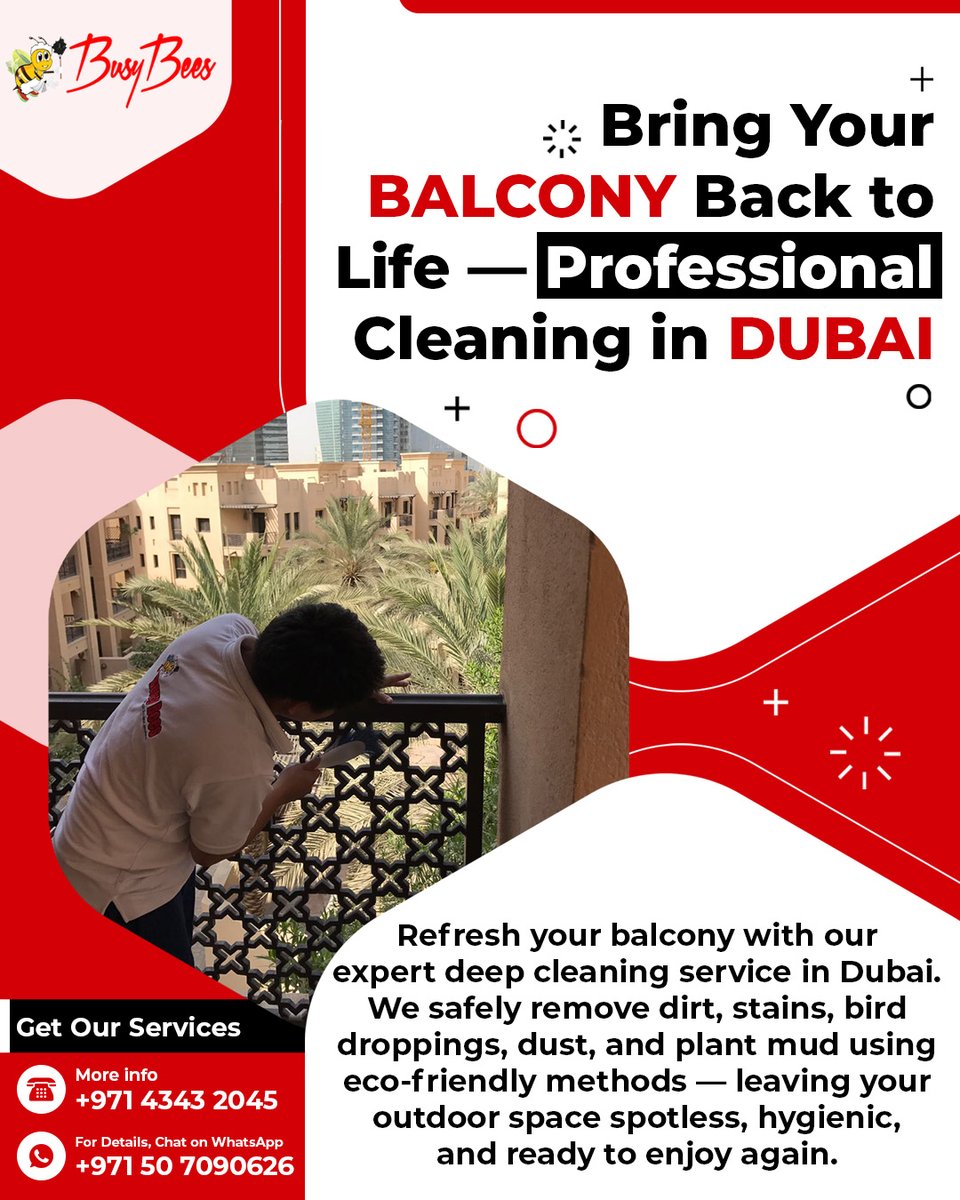 BusyBees_Dubai's tweet image. ✨ Transform your balcony into a clean, relaxing escape!

From dust, sand, and stains to a spotless outdoor space—you relax, we #clean.

📞 Book your #BalconyCleaning Today!

wa.me/+971507090626

Visit: busybeesdubai.com/balcony-cleani…

#BusyBeesDubai #DeepCleaning #OutdoorCleaning