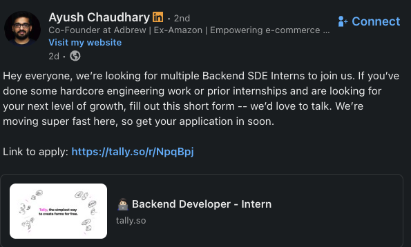 mange_manali's tweet image. Any Backend SDEs around, here&apos;s an opportunity!
Do check out - linkedin.com/posts/ayushchd…

Thank me later!!!