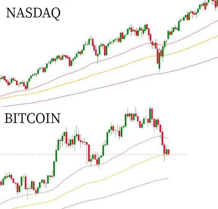 riinn_22's tweet photo. 【超重要】  昨日から #Bitcoin は 4,000ドルの下落をしましたが…  NASDAQと見比べてみると、  同じ値動きをしてるの分かりますか？  てことは…  この後どうなるかは分かりますよね。 #BTC https://t.co/RahqlEMYA2