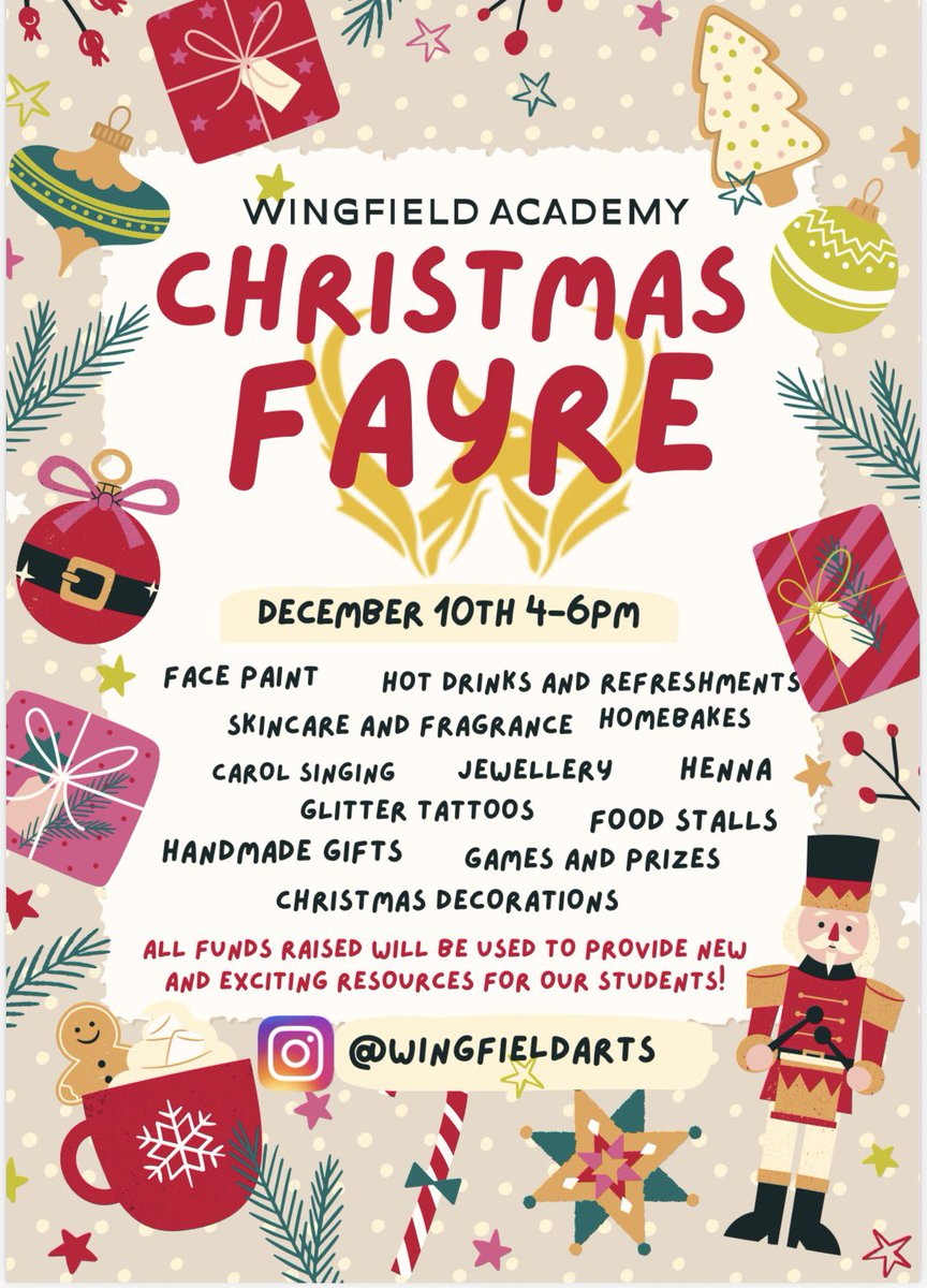 Wingfield Academy are hosting a Christmas Fayre on the 10th December. Please note that the confirmed time will be 4-6pm. Please join us for some festive fun and last minute gift buying! There will be entertainment, a variety of gift stalls, food and refreshments.