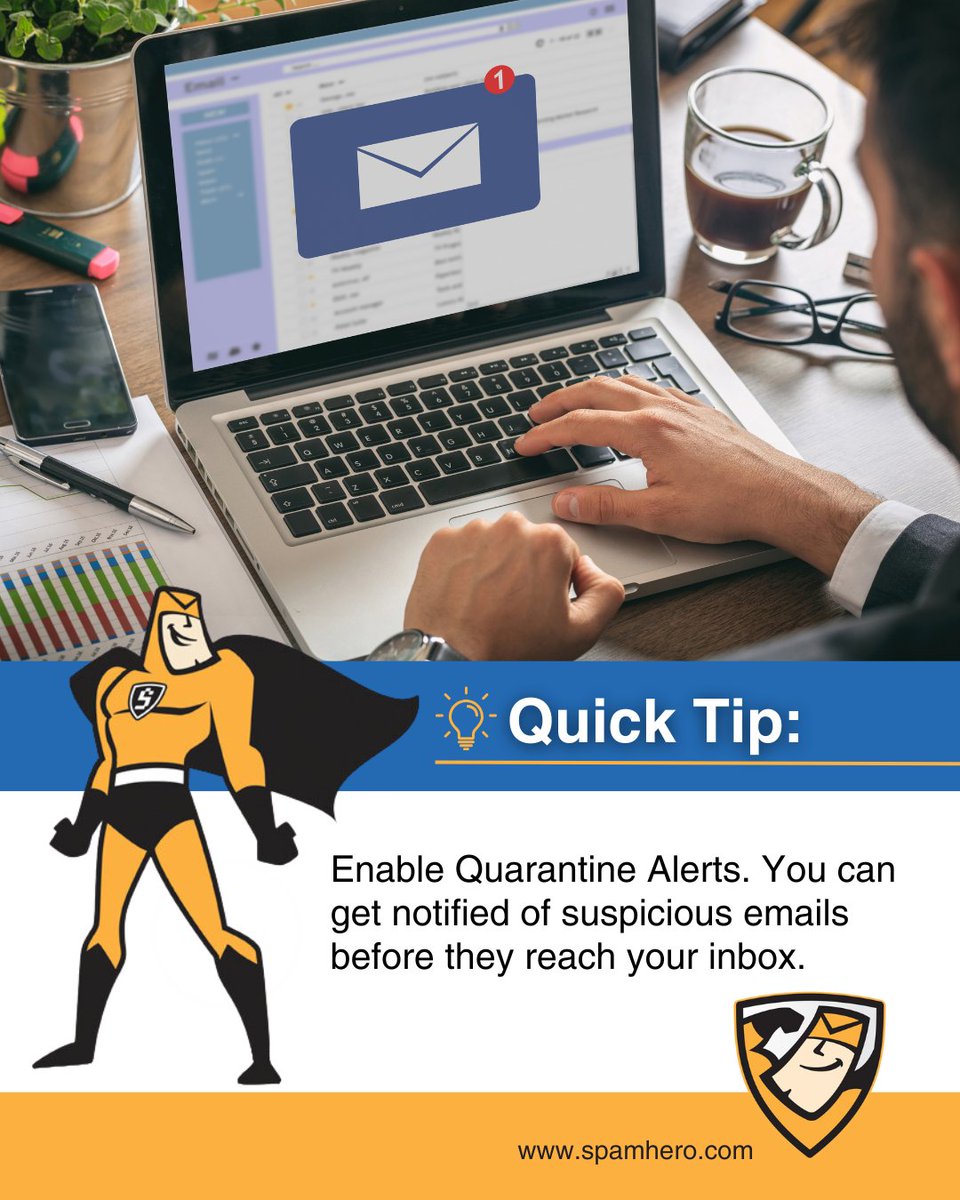 SpamHero's tweet image. 💡 Quick Tip: Enable Quarantine Alerts in SpamHero.

Get notified of suspicious emails before they hit your inbox and stay protected from spam and phishing.

👉 spamhero.com

#spamhero #spamfiltering #cybersecurity #emailsecurity