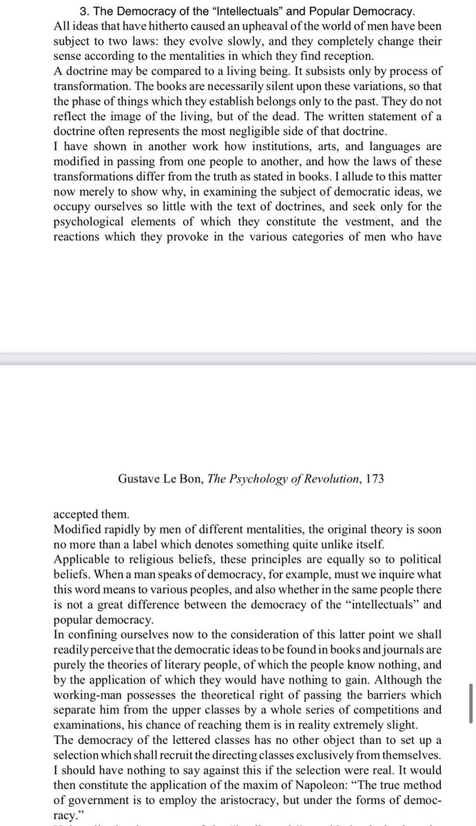 echipiuk's tweet image. Absolute must-read: Gustave Le Bon’s The Psychology of Revolution. Written in 1913 about how crowds think and feel during upheaval, and how big ideas like “democracy” get twisted until people use the same words but mean entirely different things. Sounds familiar!? 

Of particular…