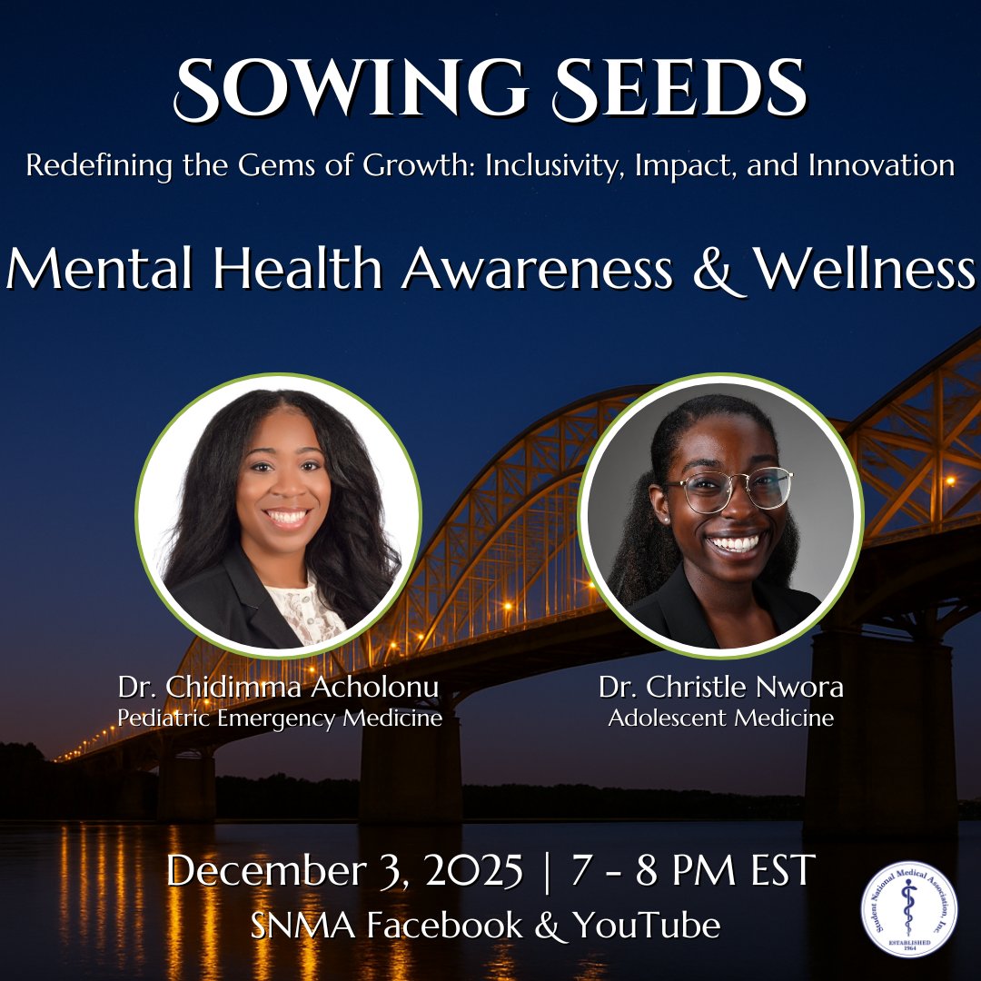 SNMA's tweet image. Sowing Seeds: Mental Health Awareness and Wellness.  🌱🧠 This session highlights ways to prioritize your mental, emotional, physical and spiritual health.

#Wellness #MedTwitter #SNMA #MindBodySpirit