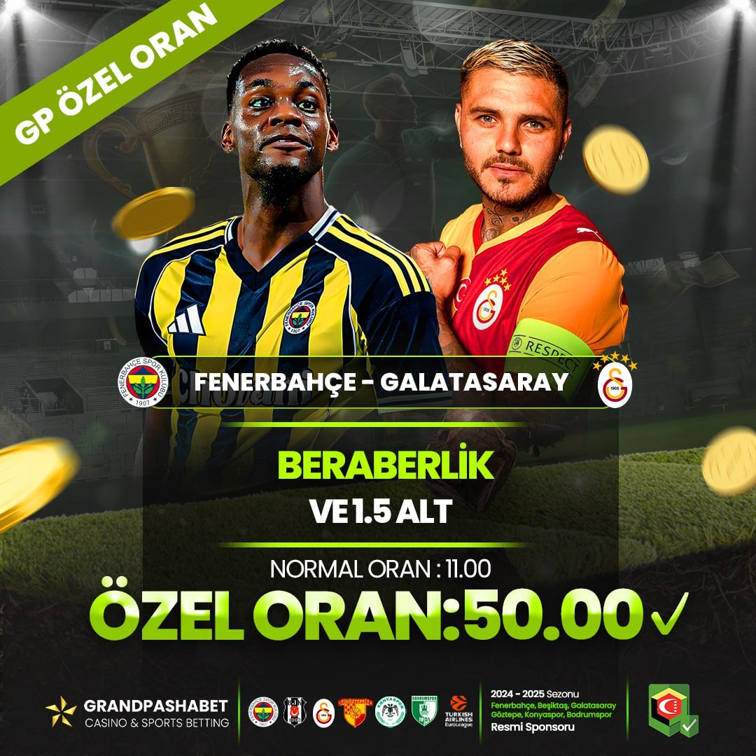 pashabettr's tweet photo. ⭐️Dev Özel Oran İle Maç Keyfi GrandPasha'da!

🏅Fenerbahçe X Galatasaray karşılaşmasında toplam 1.5 alt ve beraberlikle sonuçlanır 

🪙GrandPashaBet:  https://t.co/bnYDNkrADl

#grandpasha #pashacasino #derbi #galatasaray #fenerbahçe #mostbetgiris #1xbet #melbet #güvenilirbahis https://t.co/XR1zrXNxu6