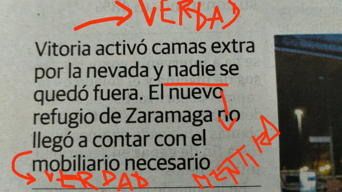 zulaicap's tweet photo. Edición de hoy de @elcorreo_alava, pág. 6. Verdad, solo si entendemos que fuera es 'en la puerta'. Los malienses no siguen durmiendo en la calle por gusto (hoy, a -2°c), y todos saben dónde están. Con todo respecto, como lector, me parece un regalo al Ayto. este enfoque. https://t.co/py38Hznb7l