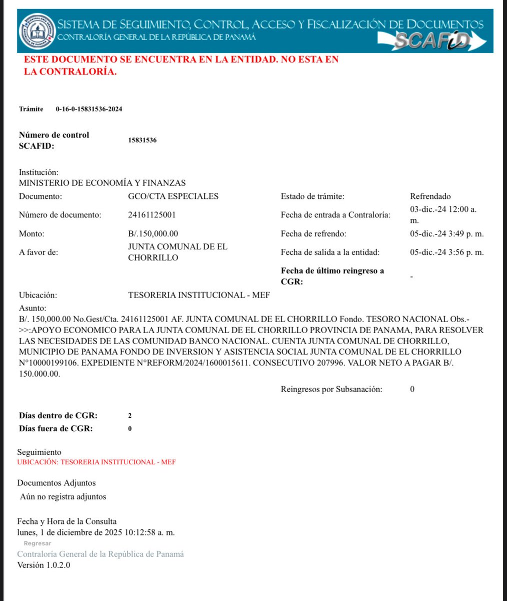 JDVasquezGut's tweet image. Esto ya se está poniendo feo. Una nota firmada por el Ministro Chapman indica a una Diputada que no habían tramitado fondos extraordinarios a Juntas Comunales en el 2024. 
Sin embargo, un documento oficial de Contraloría indica que la Junta Comunal del Chorrillo recibió 150,000🫣