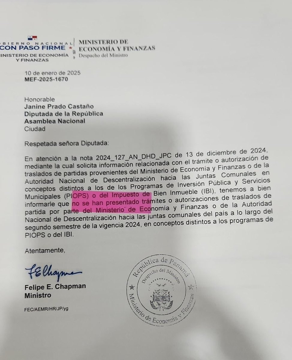 JDVasquezGut's tweet image. Esto ya se está poniendo feo. Una nota firmada por el Ministro Chapman indica a una Diputada que no habían tramitado fondos extraordinarios a Juntas Comunales en el 2024. 
Sin embargo, un documento oficial de Contraloría indica que la Junta Comunal del Chorrillo recibió 150,000🫣