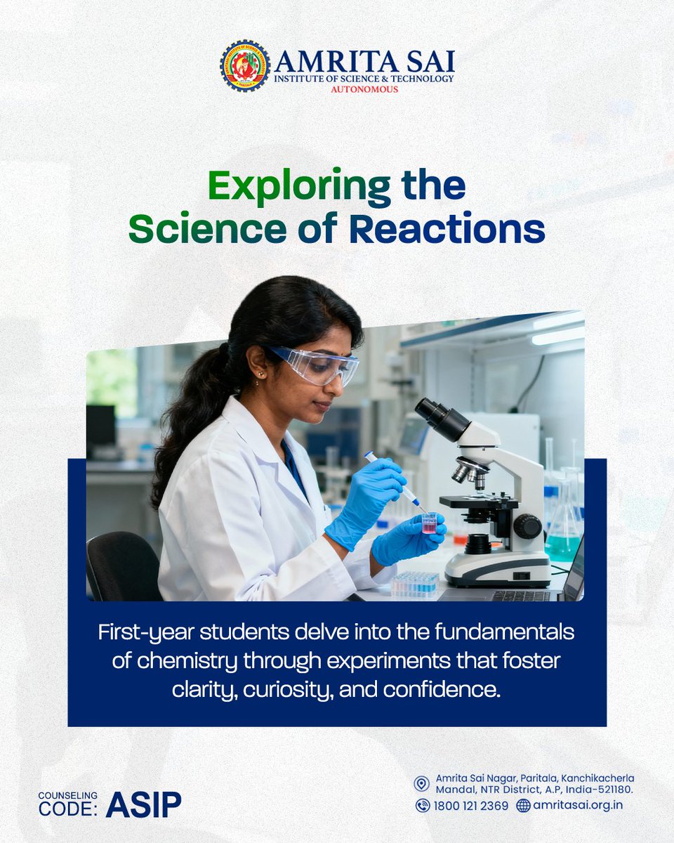 AMRITASAI_'s tweet image. Chemistry in action.
First-year students explore reactions, properties, and experiments that spark curiosity and deepen scientific understanding.

#ASISTFirstYear #ChemistryLab #ScienceInAction #StudentLearning #FutureScientists #EngineeringBasics #ASISTAcademics