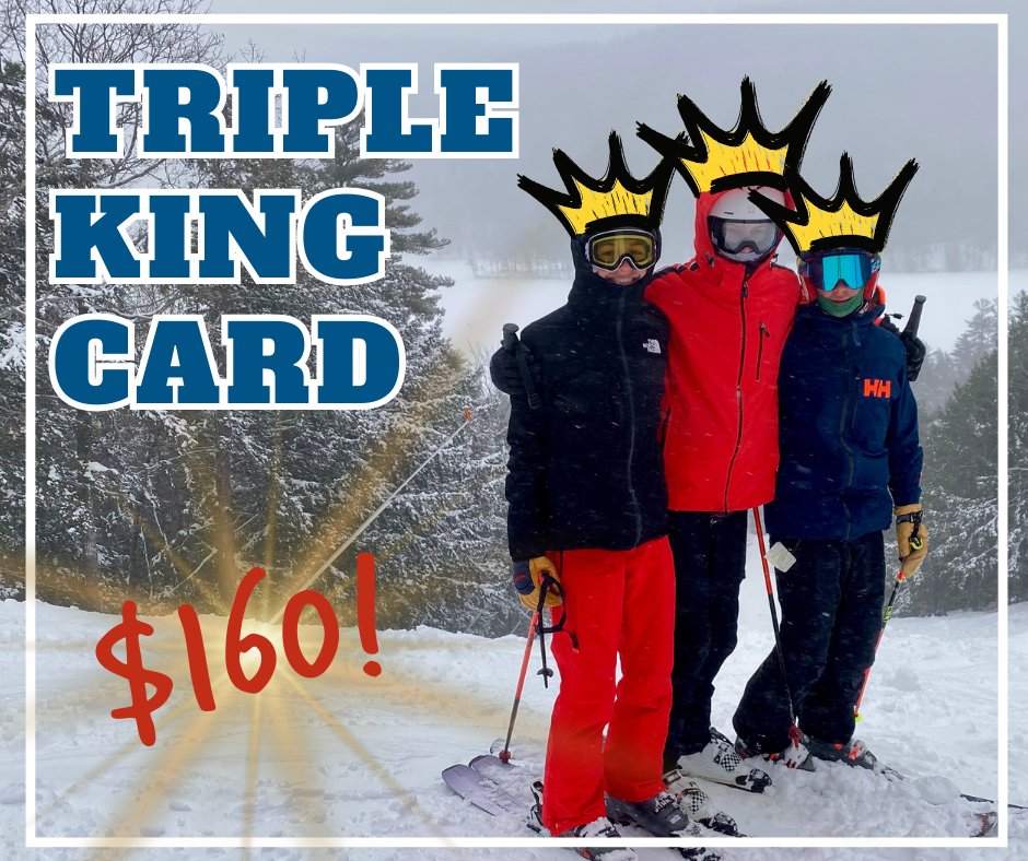 KingPineSkiArea's tweet image. ⏰LAST DAY! Today is your FINAL chance to grab the Triple King Card at King Pine! Get three transferable lift tickets with no blackout dates for JUST $160...that's a little over $50 PER TICKET! kingpine.resortstore.net/en/catalogue/t….⏳🎿❄️
#LastDay #SkiNH #WinterDeals #KingPine