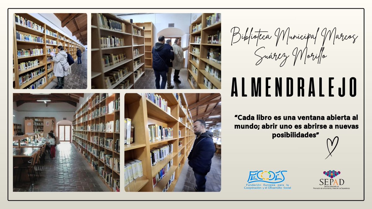 fecodes_es's tweet photo. 📚FECODES, con apoyo del #SEPAD, visitó la Biblioteca Municipal Marcos Suárez Morillo de Almendralejo, explorando recursos culturales y fomentando la lectura y la creatividad.
“Cada libro es una ventana al mundo; abrir uno es abrirse a nuevas posibilidades.” 
#CulturaAdaptada https://t.co/PEAcD4SLa5