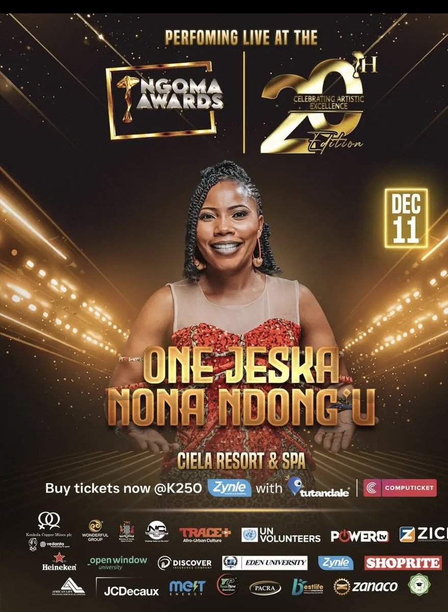 PMataruse58485's tweet photo. 🌟 Enjoy live performances  of the #NgomaAwards on Dec 11th at Ciela Resort &amp; Spa. Celebrating artistic excellence! Don't miss out! Buy tickets now @K250 via Computicket, Zynle, or tutandale.
 #Ngomaawards2025 #Ngoma@20 #YalilaNgoma
@TheNgomas
@MinistryZambia 
 @NationalZambia https://t.co/HFwtgS4ywP