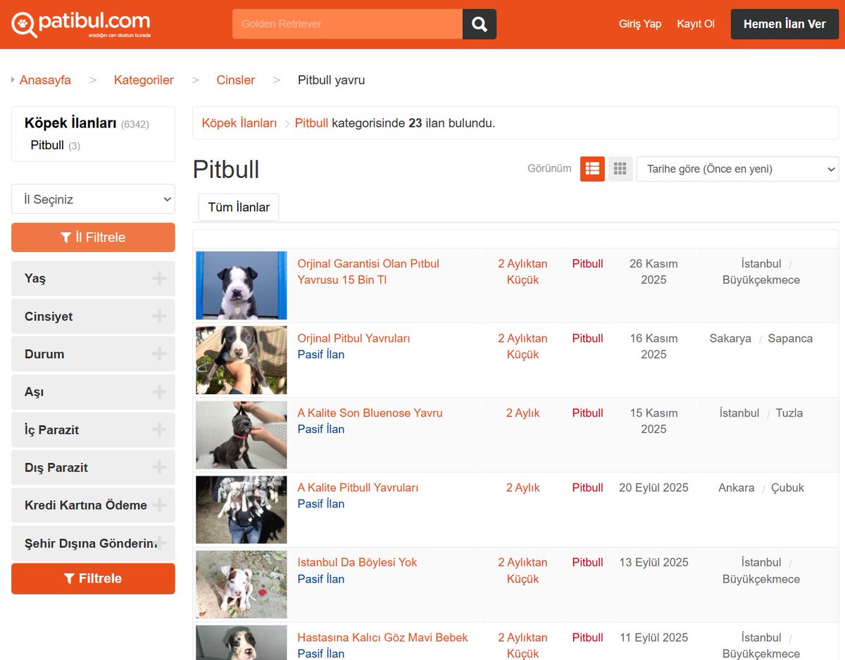SehirlerGuvenli's tweet image. Pitbull cinsi köpeğin üretimi ve satışı yasak.

İnternet üzerinden telefon ve adres bilgisini bile gizleme gereği duymadan satmaya devam ediyorlar.

Sn. @bekir_kaplan bu siteye yaptırım uygulamanız gerekmiyor mu? 

Yasaklı ırk için ayrı kategorileri bile var.

@Akparti @tcbestepe…