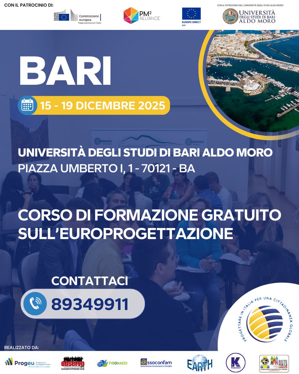 ProgeuAPS's tweet image. Siamo giunti alla dodicesima di #ProgettareinItalia!

Una settimana di #formazione teorica e pratica sulla progettazione europea, rivolto a chi vuole scoprire di più sui fondi #UE e apprendere strumenti della #progettazione
 
Scopri di più: progettare-in-italia.progeu.org/iscriviti/

#progeu #pm