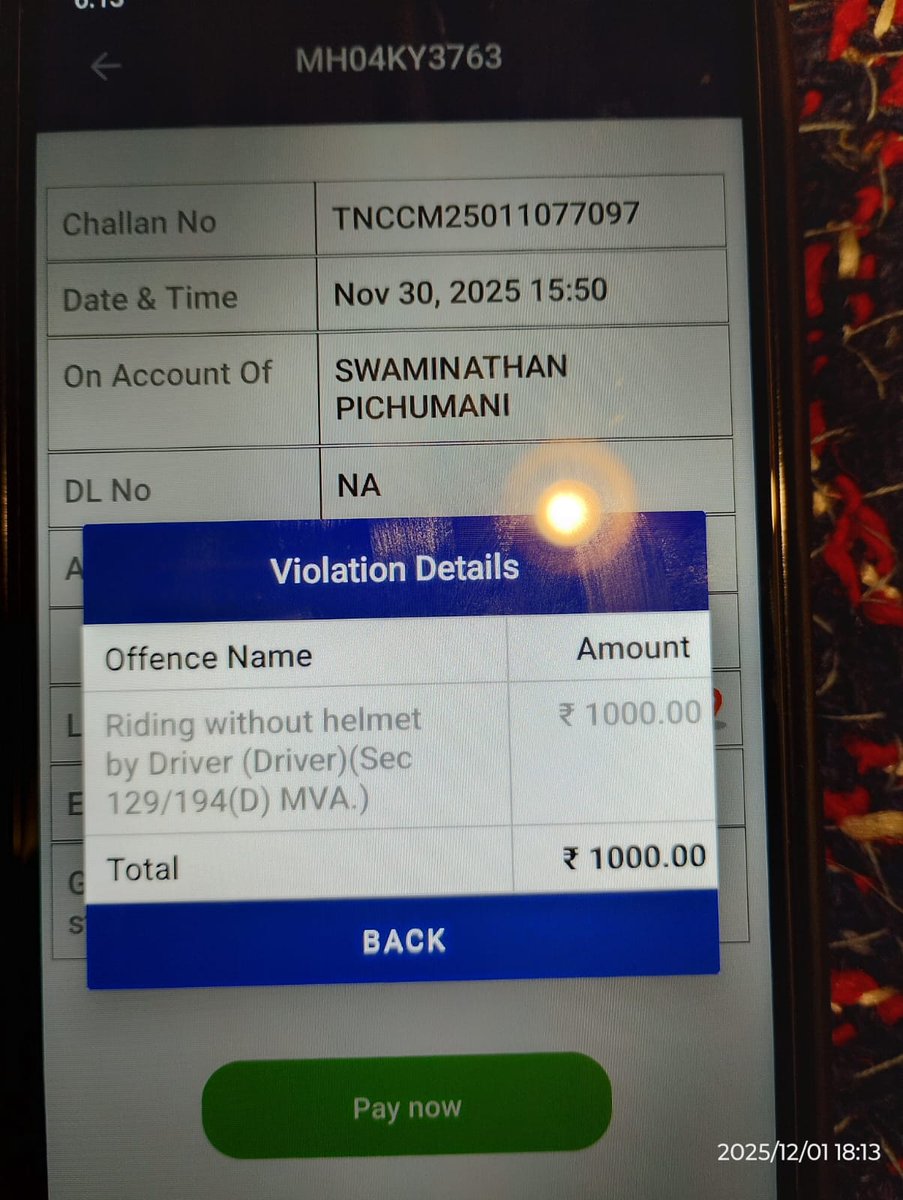 sks1986's tweet photo. @MTPHereToHelp 
1/2
Yesterday I got a challan for afternoon 15:50 driving without helmet. My scooter number mh04ky3763

But that time I was at home. 
Secondly the scooter in the evidence photo of your app shows a white Or some light colour scooter. 
But mine is a RED scooter. https://t.co/XTtgGVB3kL