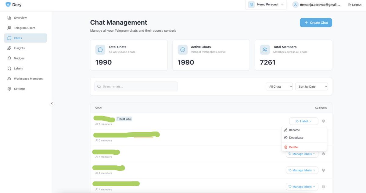 Dory의 대량 사용자 관리 인터페이스