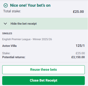 MichaelCarthy's tweet image. Max stake on Villa to win the league in every bookie #AVFC #EPL #astonvilla