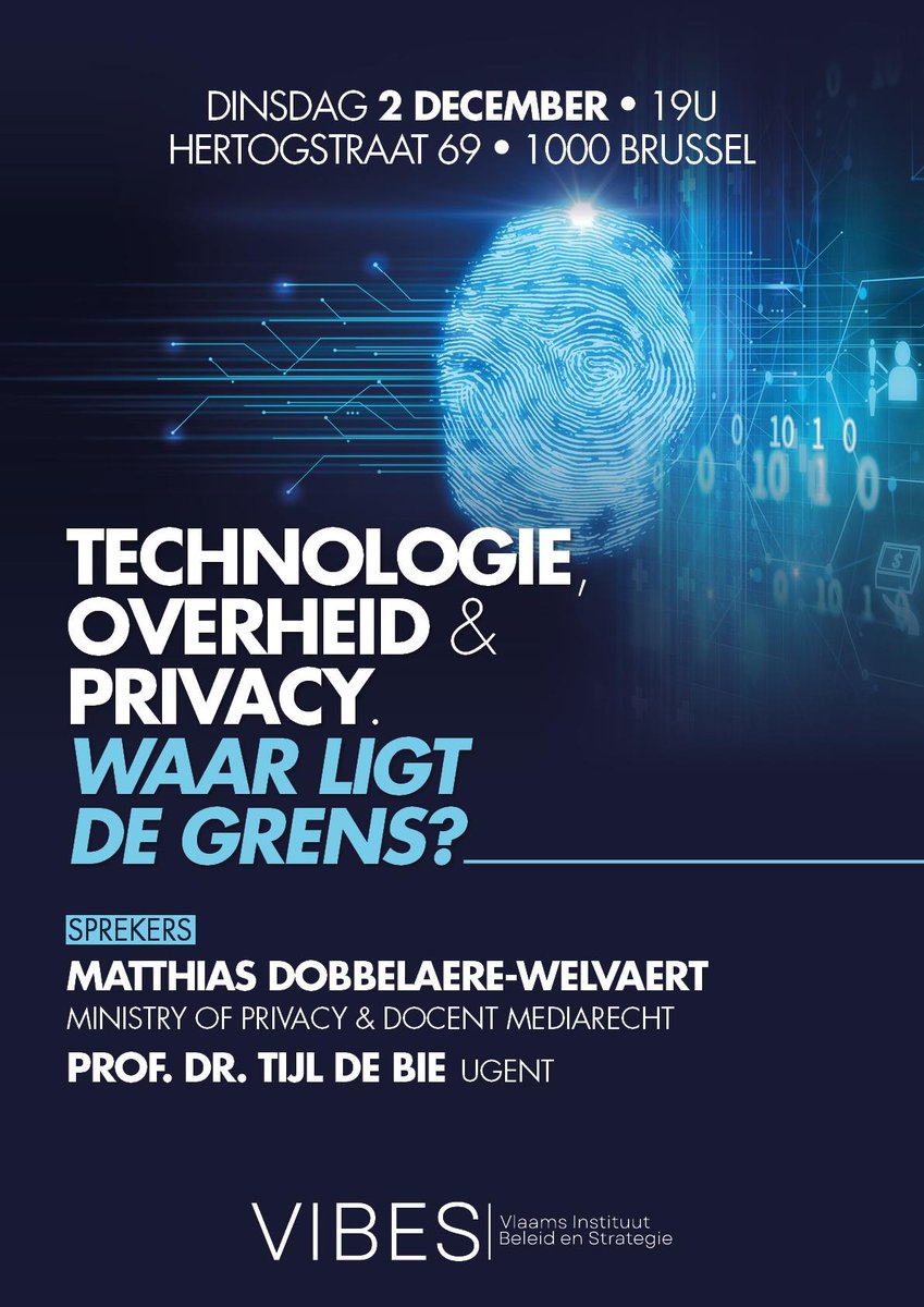 Morgen organiseert #VIBES (Vlaams Instituut voor Beleid en Strategie), de studiedienst van het <a href="/vlbelang/">Vlaams Belang</a>, zijn eerste evenement 'Technologie, overheid &amp; privacy. Waar ligt de grens?'. Wie nog interesse heeft, is verplicht zich in te schrijven via info@vibes.vlaanderen. Tot dan!