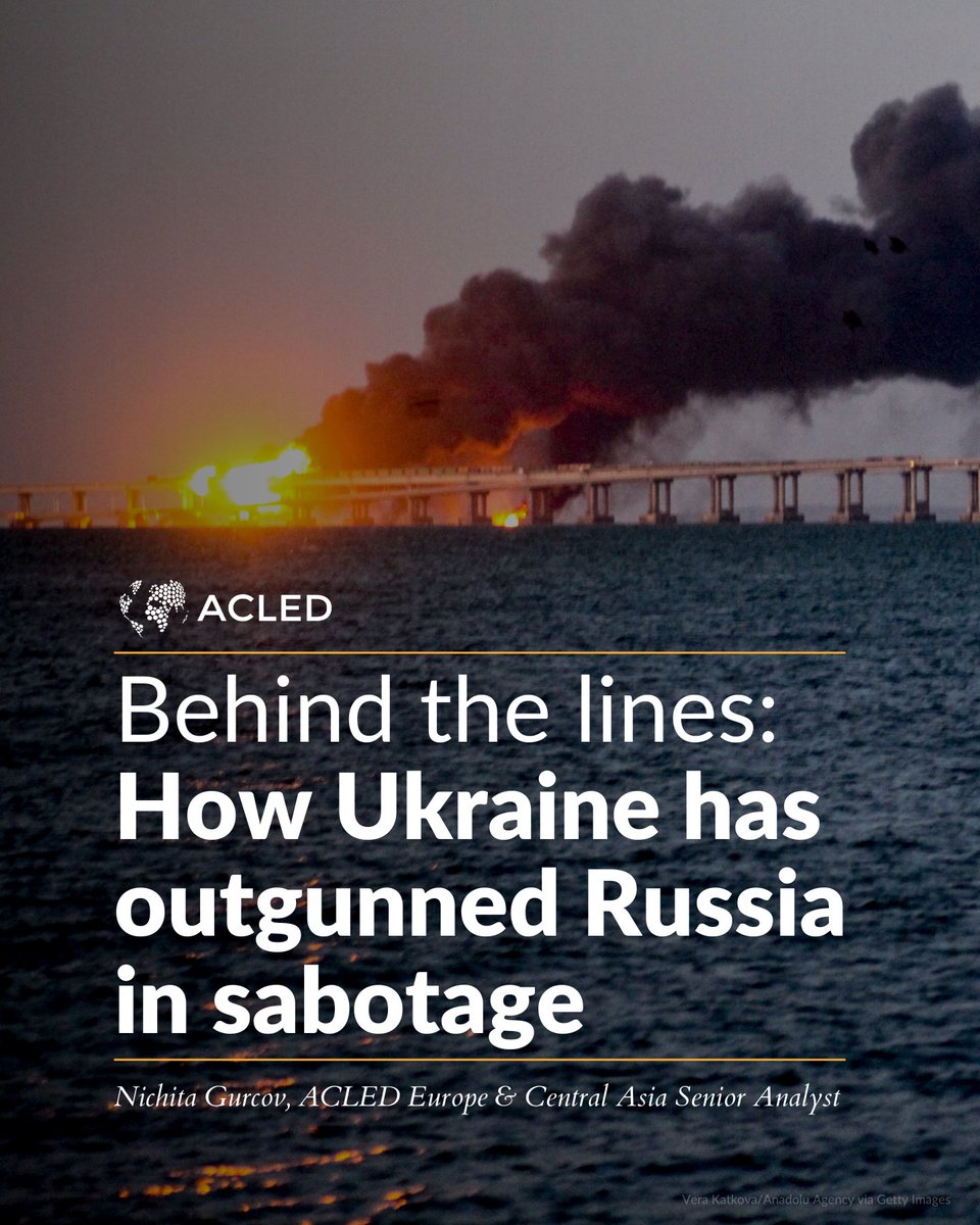 ACLEDINFO's tweet photo. #Ukraine has repeatedly targeted the Crimean bridge — from a ruck explosion in October 2022 to an underwater blast on 3 June 2025, marking a third attempt to disable a structure symbolic of Russia’s ongoing aggression since 2014. 🔍Latest insights: https://t.co/3j0lYZSWyL https://t.co/AVUPCd6DWi