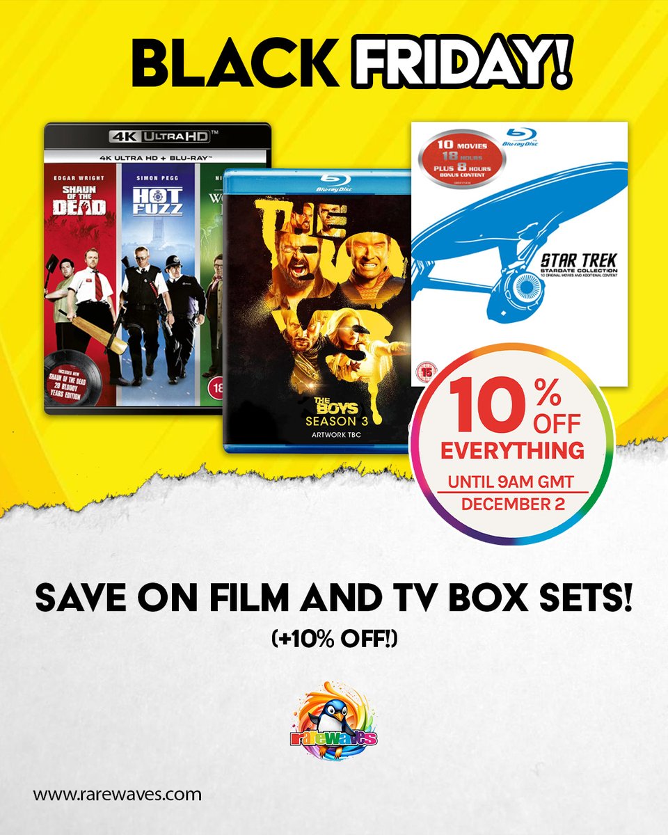 RarewavesCom's tweet image. BLACK FRIDAY 🖤 10% OFF EVERYTHING ‼️rarewaves.com/boxets-sale 👀

We love a good set of boxes, we do 😌

From HAMMERRRR 🔨 to Avatar, Star Trek, Lord of the Rings and MOOOARRR

Apply code RWBFCM10 at checkout 🤑

#Rarewaves🌈
#BlackFriday #BlackFridaySale #BoxSet 
#Discount #Sale