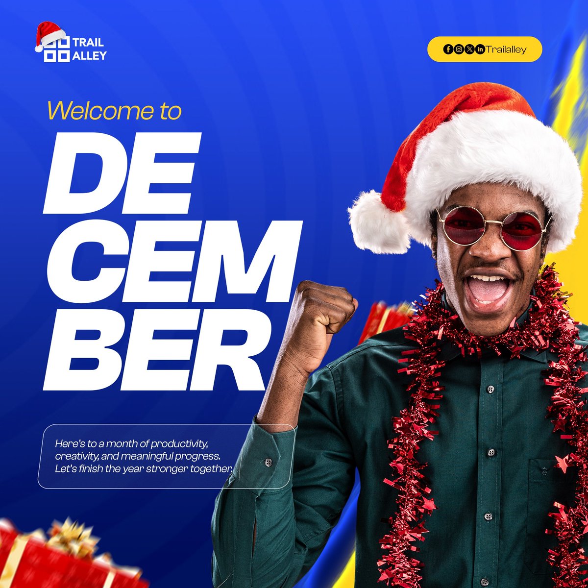 trailalley's tweet image. Welcome to December!

We are closing the year with productivity, creativity, and meaningful progress.

 Let’s finish strong and build what’s next together.

#TrailAlley
#LearnTechInBenin
#TechAcademy
#HappyNewMonth