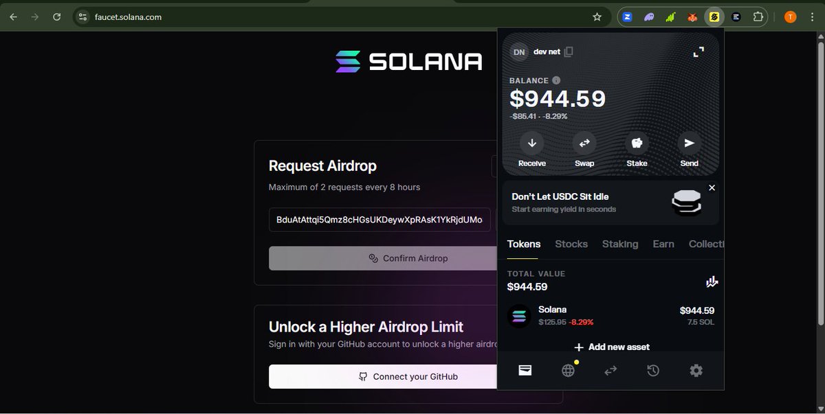 Just completed my first successful airdrop from a faucet to my Devnet wallet during today’s Solana Student session at FUNAAB! 
It was exciting learning how to airdrop with faucet and see SOL show up in my Devnet account in real-time.
#SSAXFUNAAB