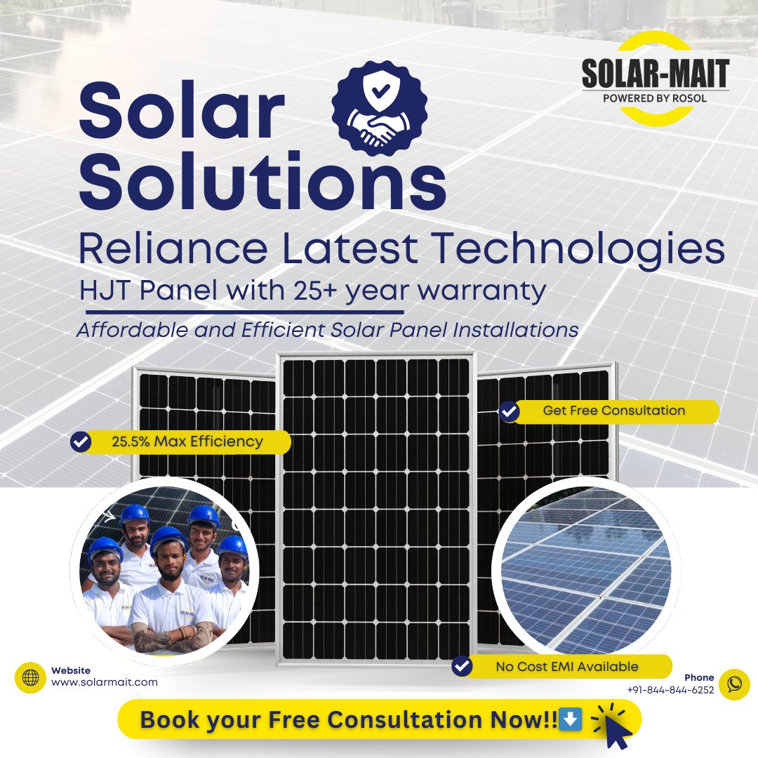 solarmaitindia's tweet photo. Your roof can earn more than your FD 😎
Invest in high-efficiency HJT Solar Panels (25.5% Max Efficiency) and enjoy decades of savings.
📲 Call +91-844-844-6252 for a FREE site consultation. https://t.co/i6xwYcTYU6