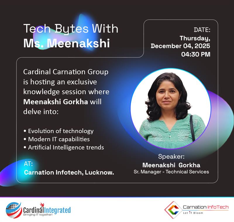 Int_Cardinal's tweet image. Join us as Meenakshi Gorkha shares valuable insights on technology evolution, modern IT capabilities, and the accelerating impact of AI.

 📅 4th December 2025 | 🕓 4:30 PM
 📍 Carnation Infotech Office, Lucknow

#TechSession #TechnologyInsights #AITalks #FutureOfTech