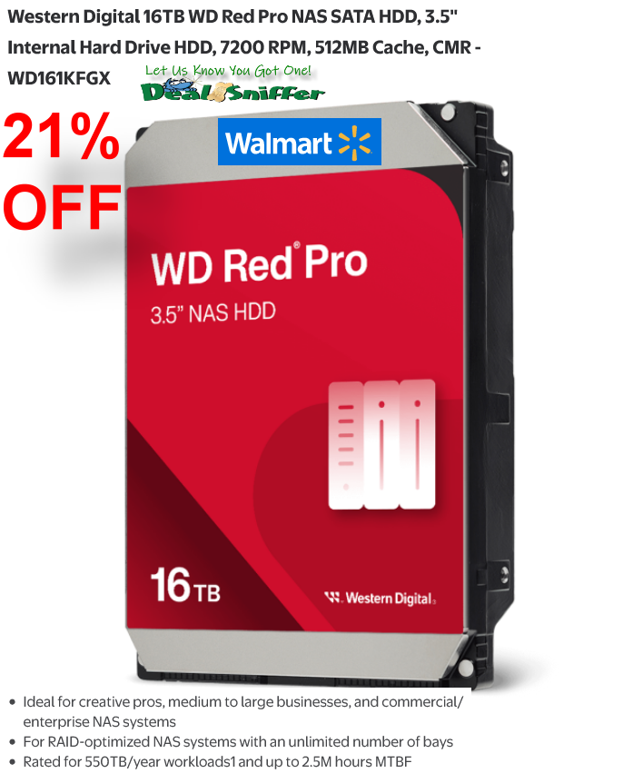 dealsniffer's tweet image. 👀 21% OFF Western Digital 16TB WD Red Pro NAS SATA HDD 💻
mavely.app.link/e/Y8Va56UcKYb 🔗
#harddrive #computer #ComputerStorage #contentcreator #PCBuild #WesternDigital