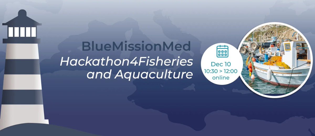 Hackathon4Fisheries&amp;Aquaculture
Informamos sobre el próximo evento online del proyecto BlueMissionMed, centrado en soluciones innovadoras para prevenir la contaminación en océanos y aguas.

📅 10 diciembre | ⏰ 10:30–12:00 h 
💻 Online | 🔗 Registro hasta las 9:00 h del mismo día